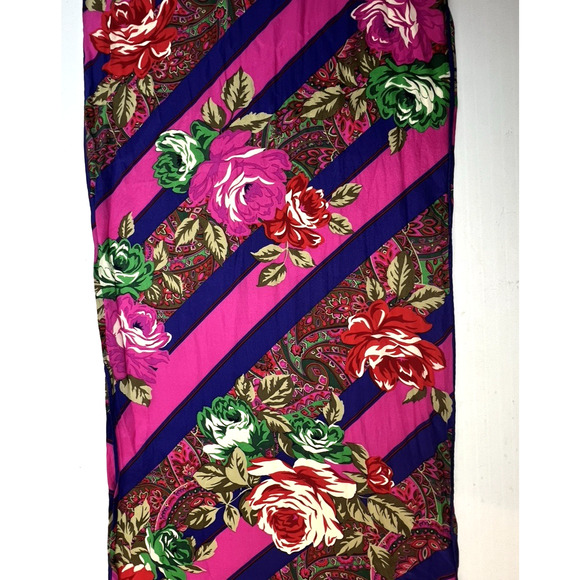 Floral Rectangle Scarf Pink Purple Green 15 x 58 Head Neck Feminine Fashion - Picture 1 of 4